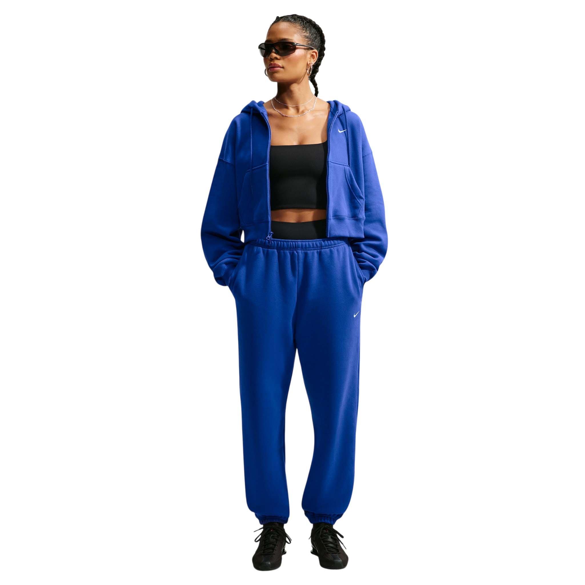 Nike Women's Studio Fleece Medium Weight Oversized Full-Zip Cropped Hooded Jacket - Royal - ROYAL